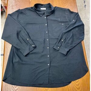 Calvin Klein Womens Black Button Down Long Sleeve Shirt Blouse Gold CK Logo